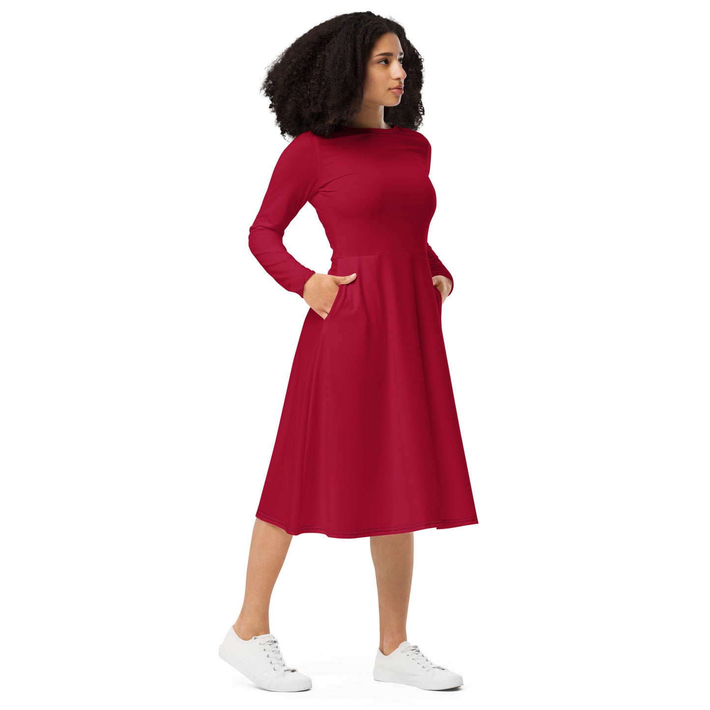 Carmine Red long sleeve midi dress