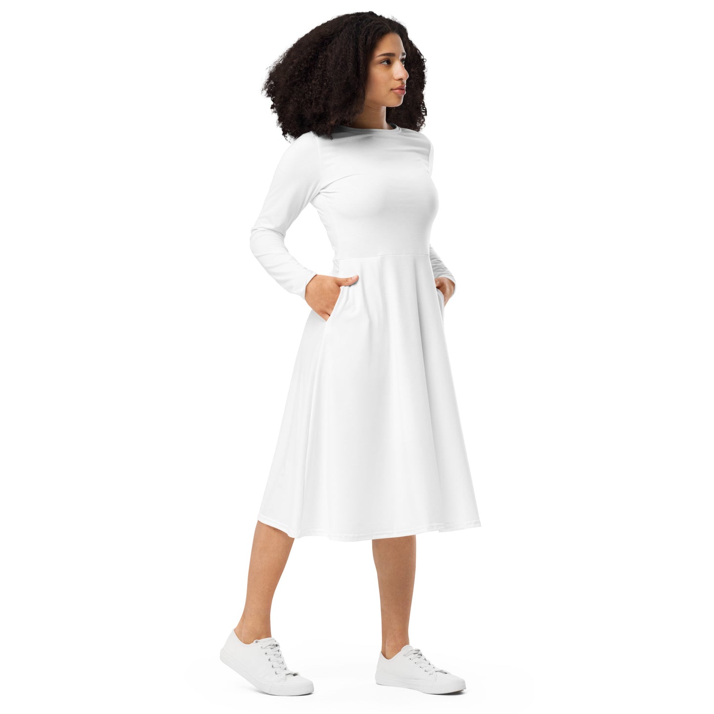 White long sleeve midi dress