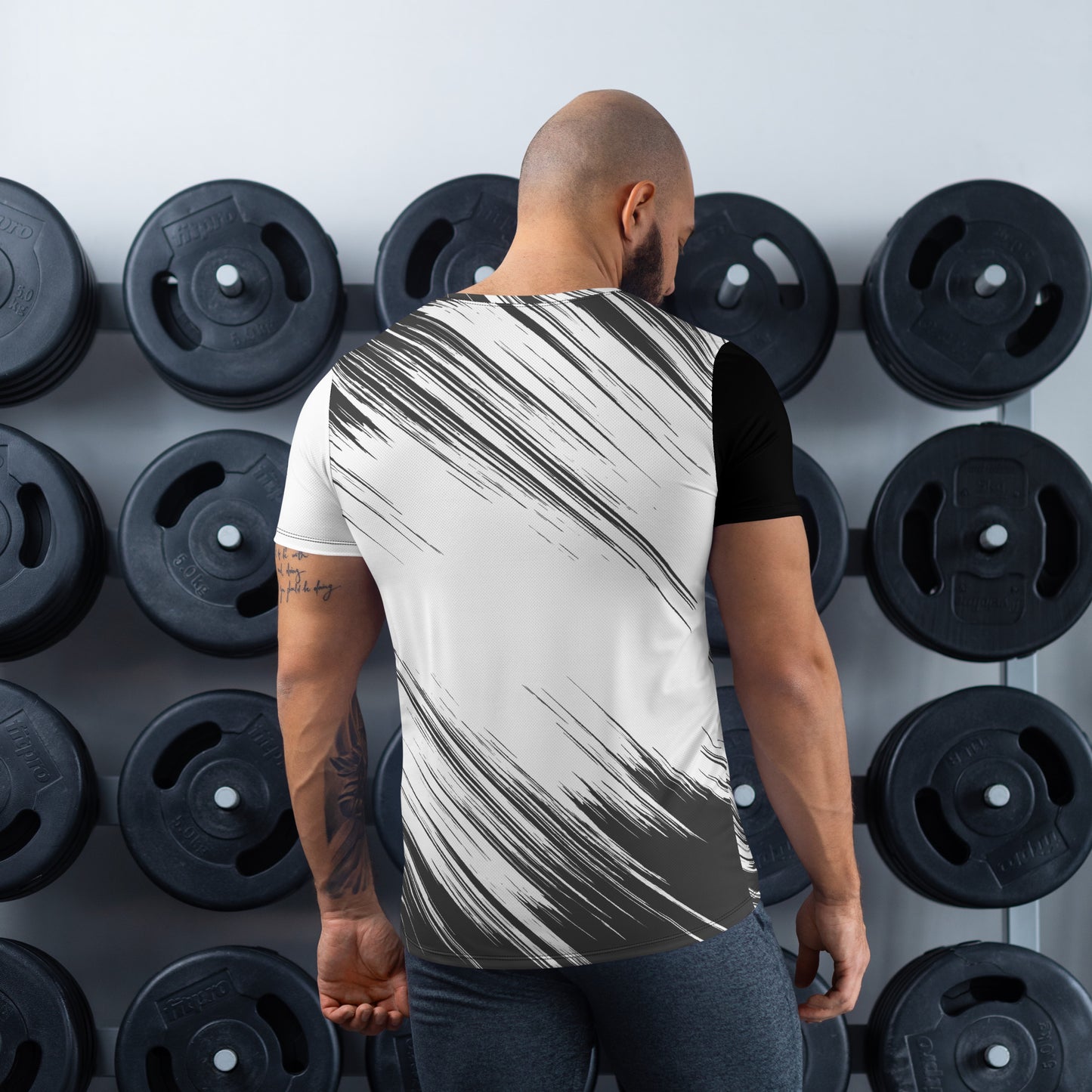 White and Black Print Men's Athletic T-shirt