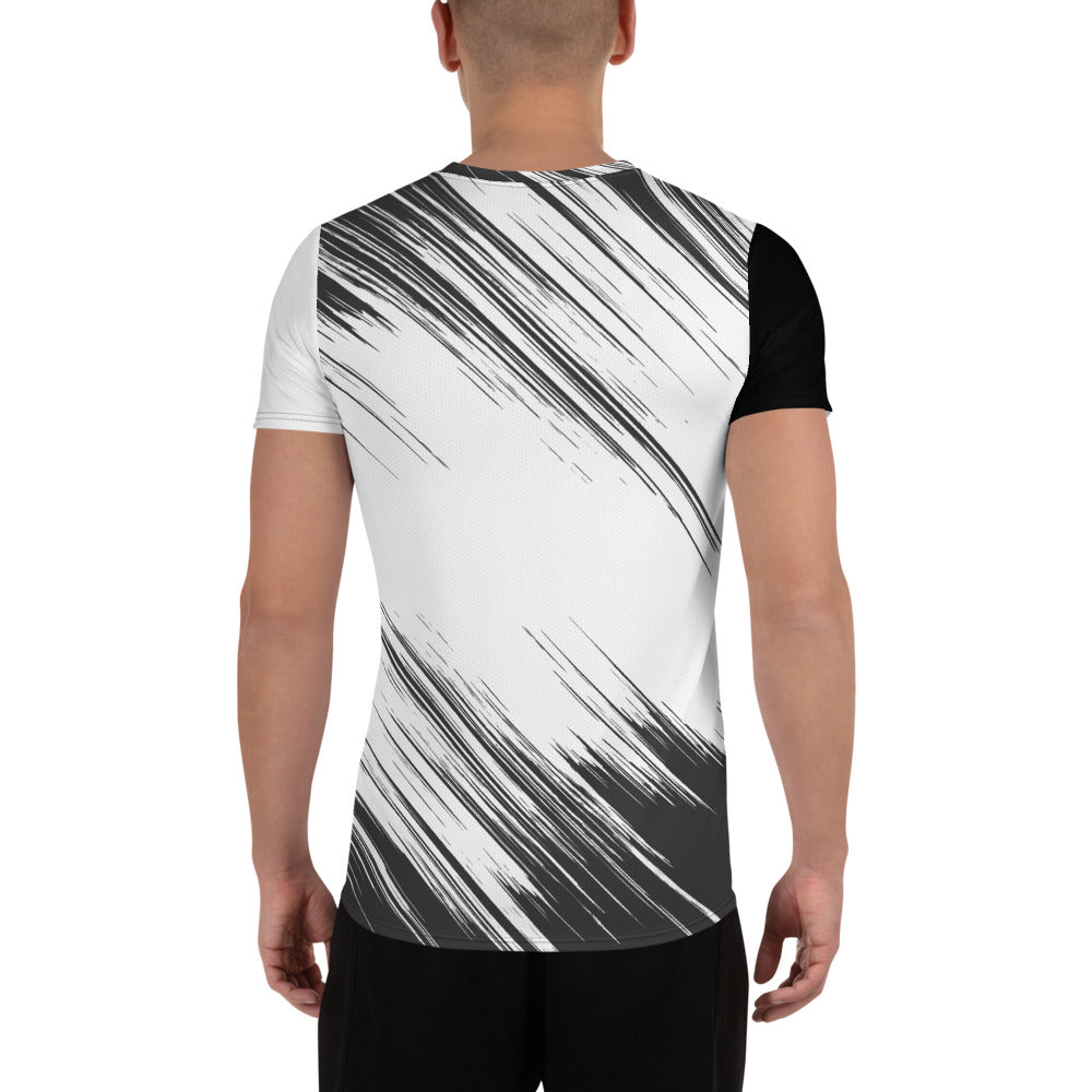 White and Black Print Men's Athletic T-shirt