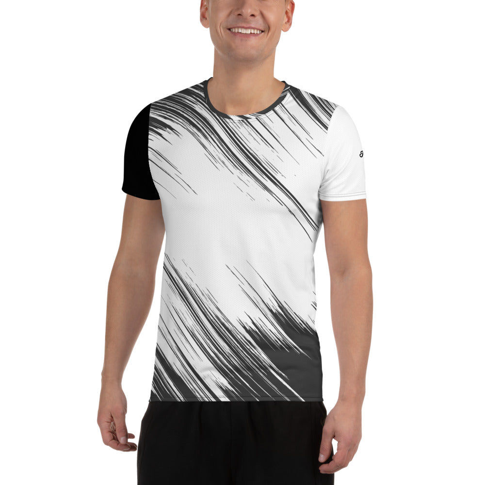 White and Black Print Men's Athletic T-shirt