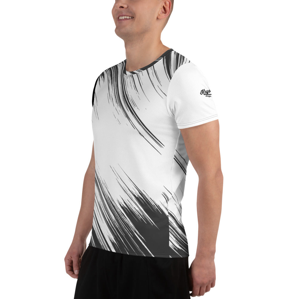 White and Black Print Men's Athletic T-shirt