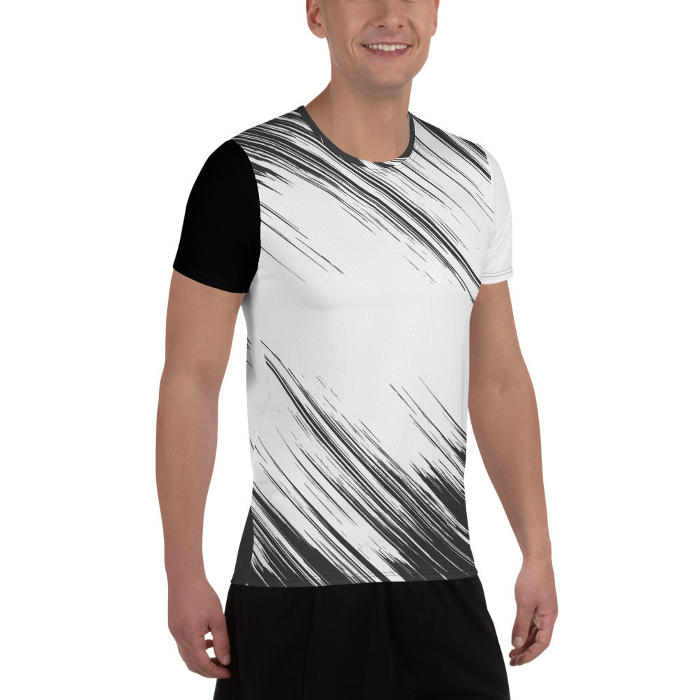 White and Black Print Men's Athletic T-shirt