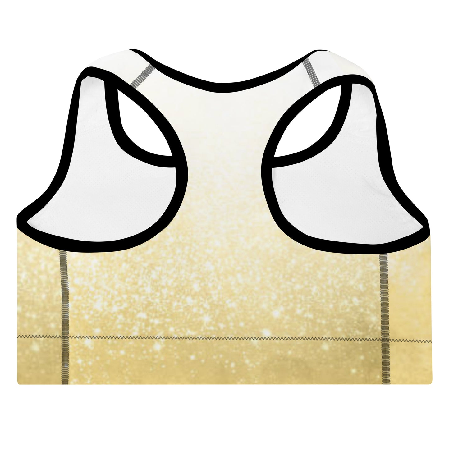 Gold and White Print Padded Sports Bra (black or white outline)