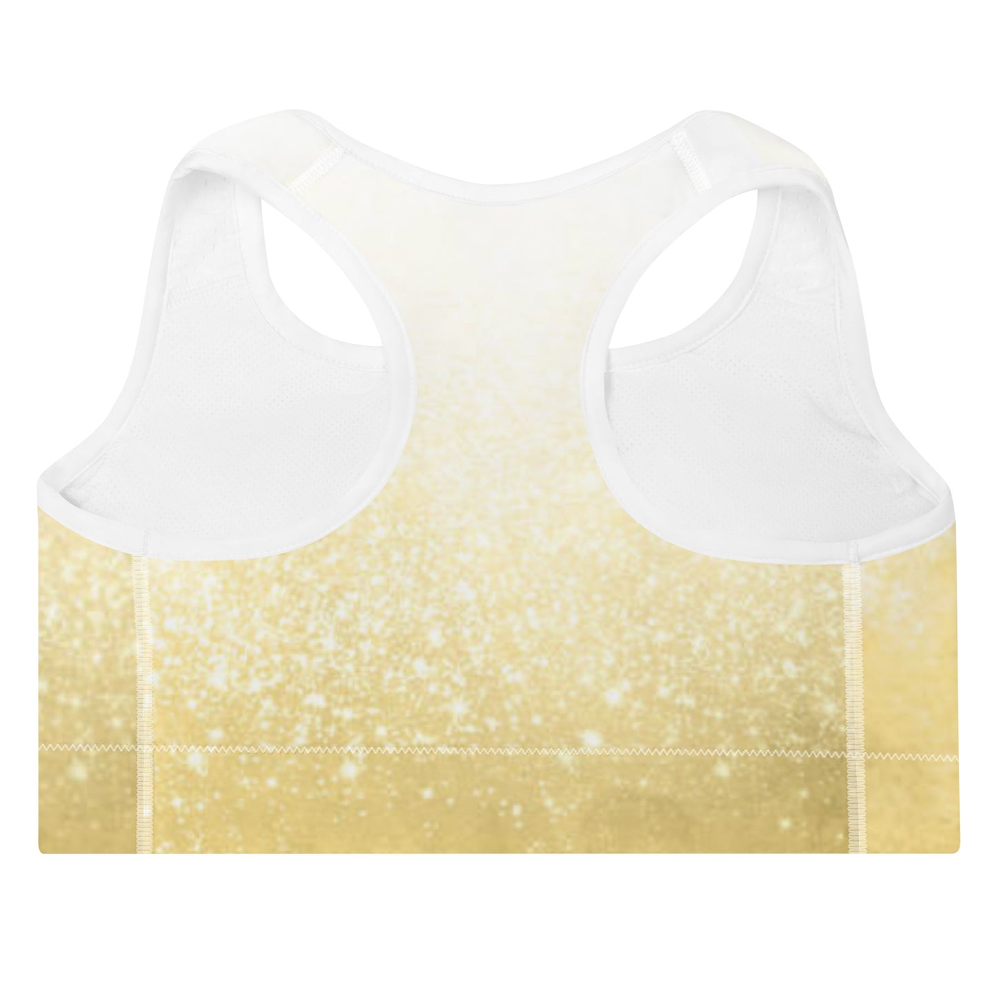 Gold and White Print Padded Sports Bra (black or white outline)