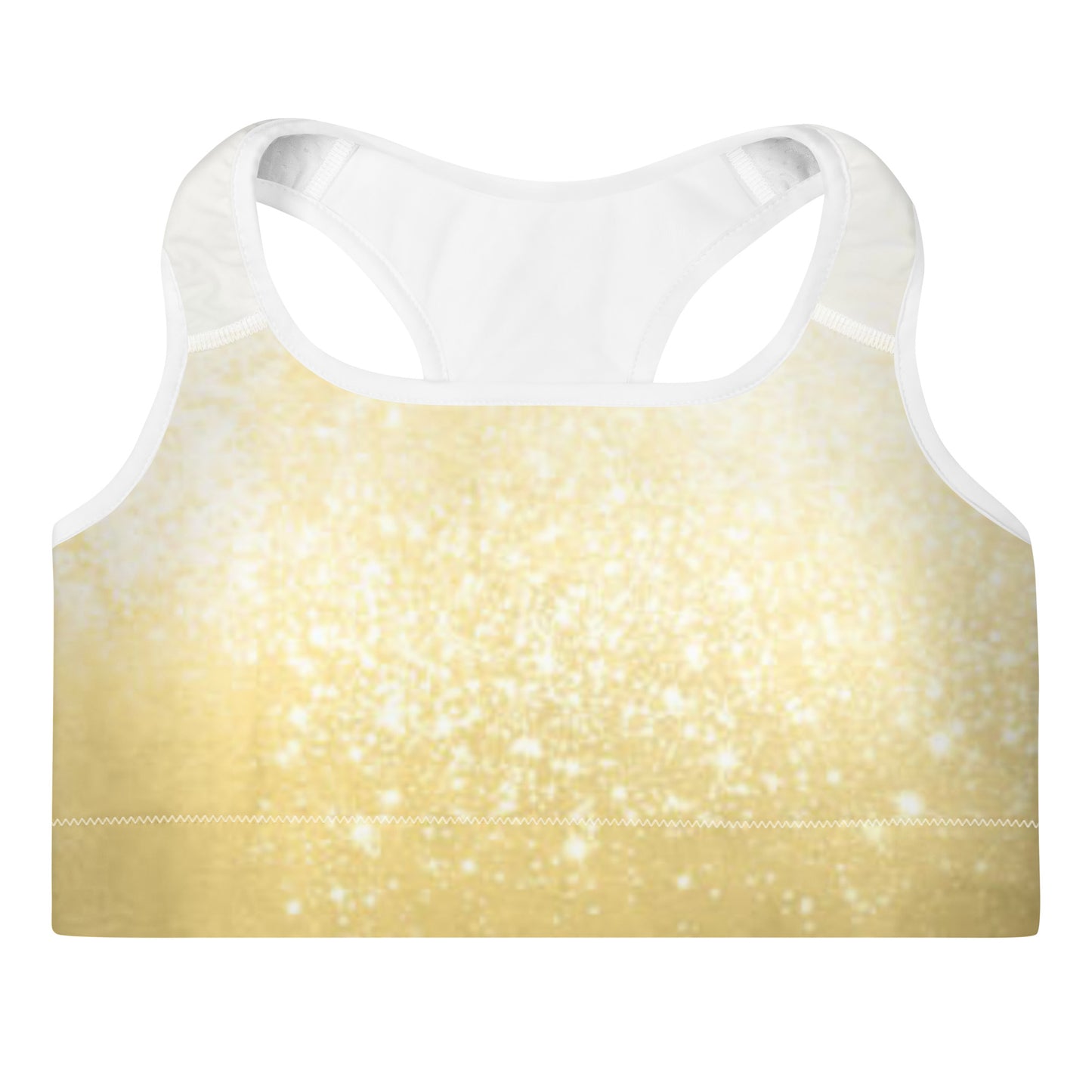 Gold and White Print Padded Sports Bra (black or white outline)