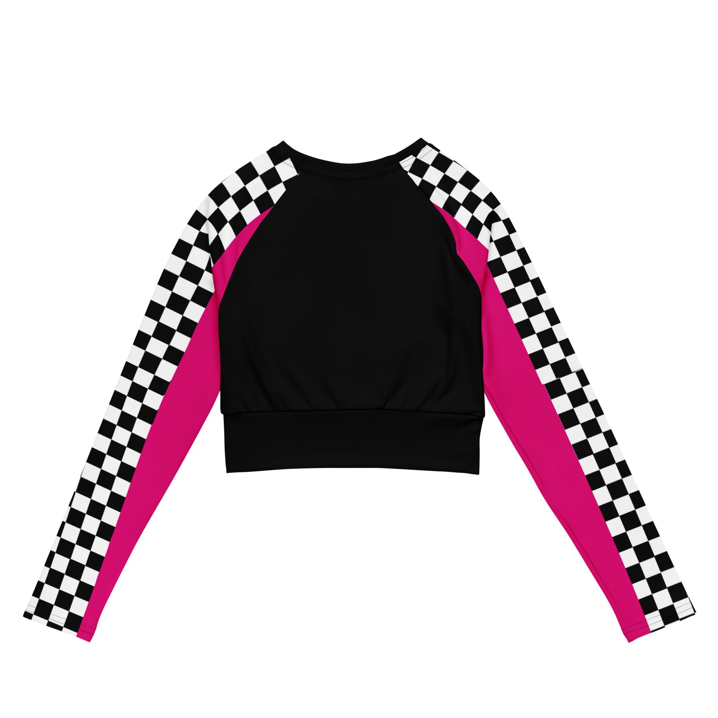 Recycled chequered and pink long-sleeve black crop top