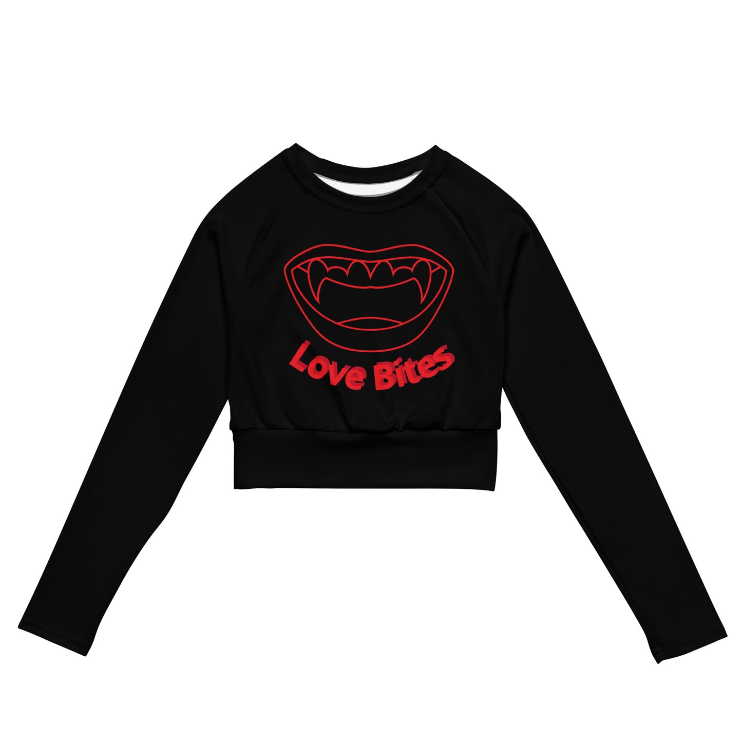 Recycled Black long-sleeve Love bites crop top