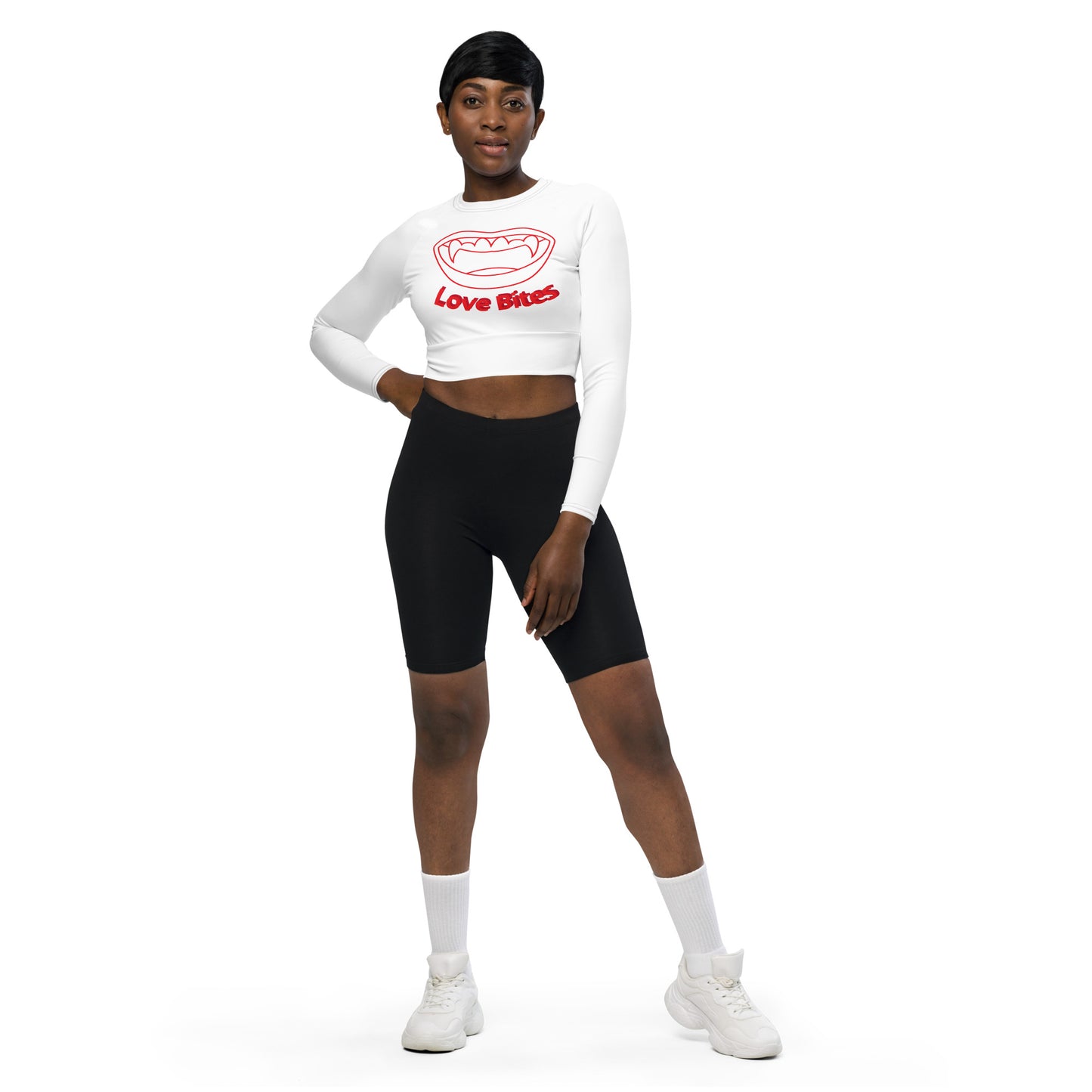 Recycled white long-sleeve Love bites crop top