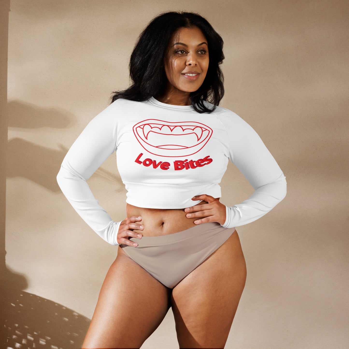 Recycled white long-sleeve Love bites crop top