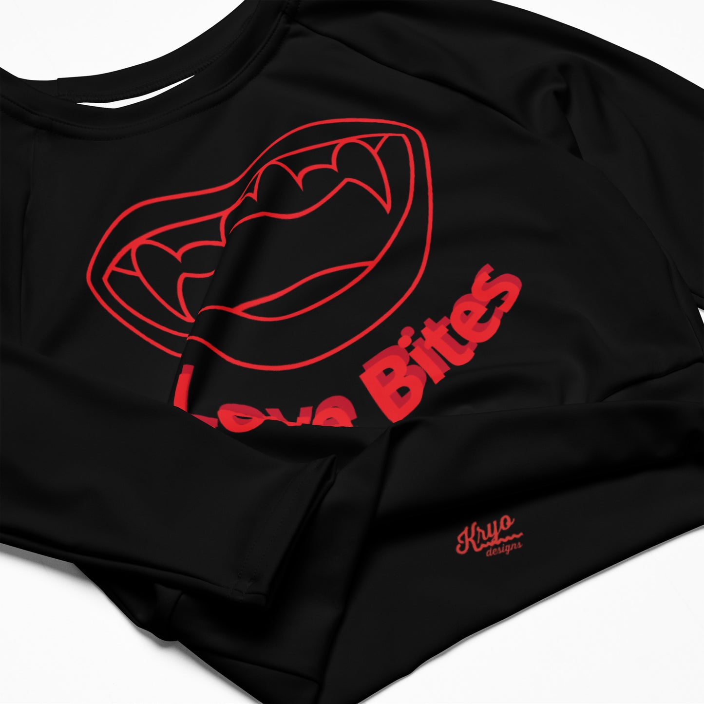 Recycled Black long-sleeve Love bites crop top