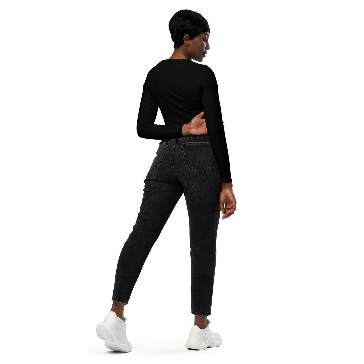 Recycled Black long-sleeve Love bites crop top