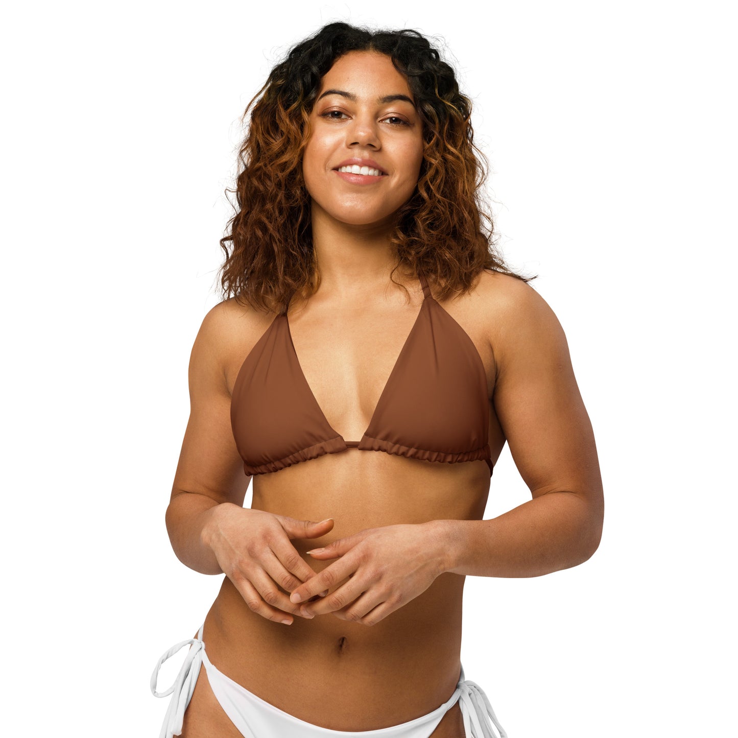 Brown recycled string bikini top