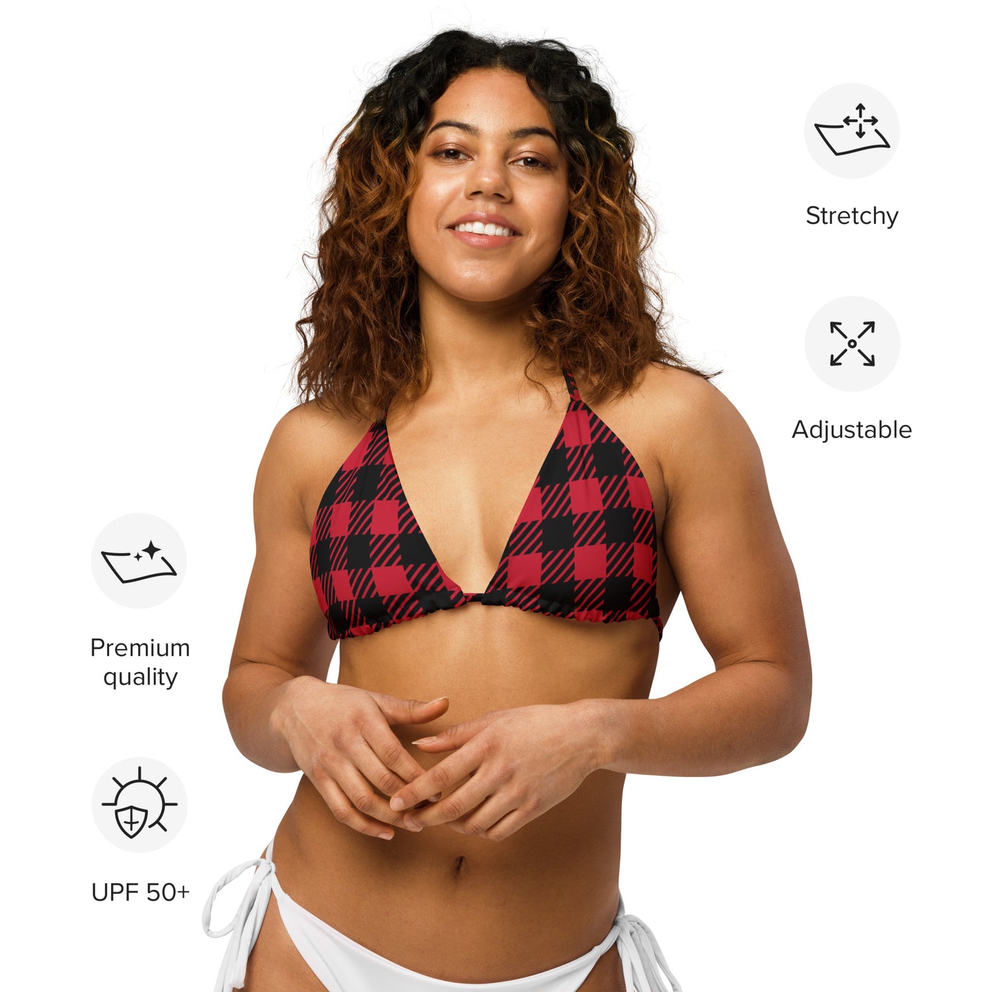 Tartan recycled string bikini top