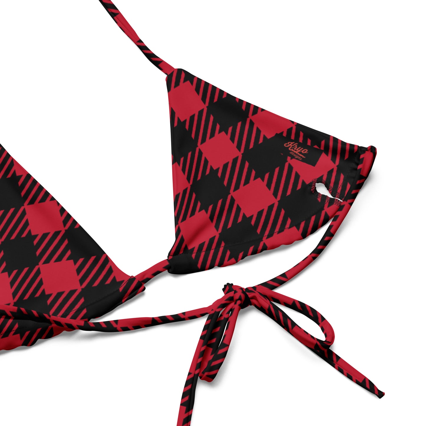 Tartan recycled string bikini top