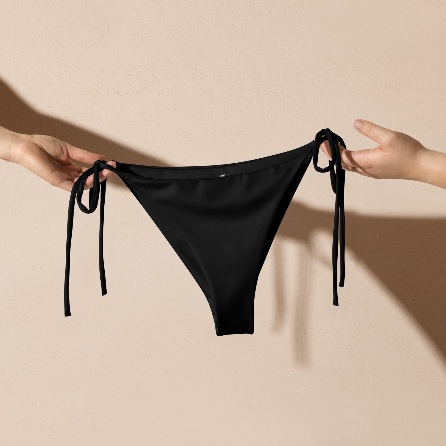 Black recycled string bikini bottom