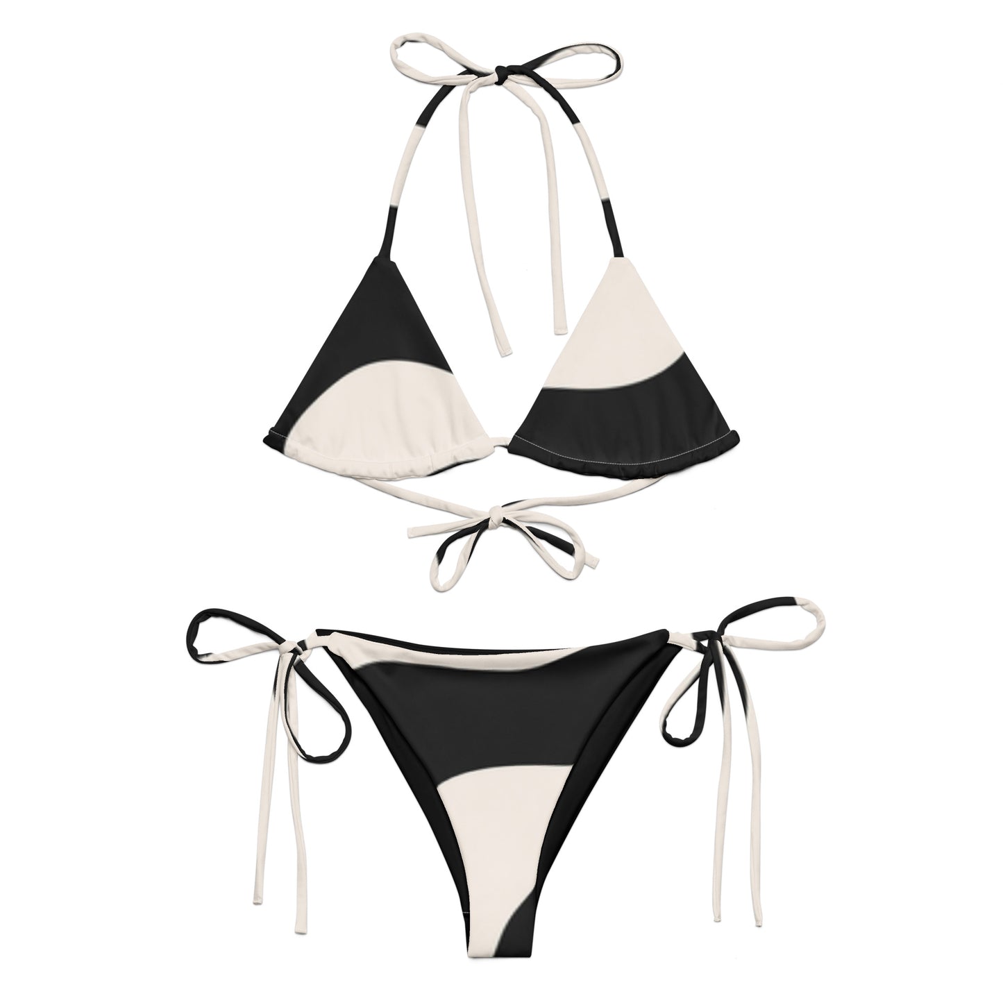 Black & Cream print recycled string bikini