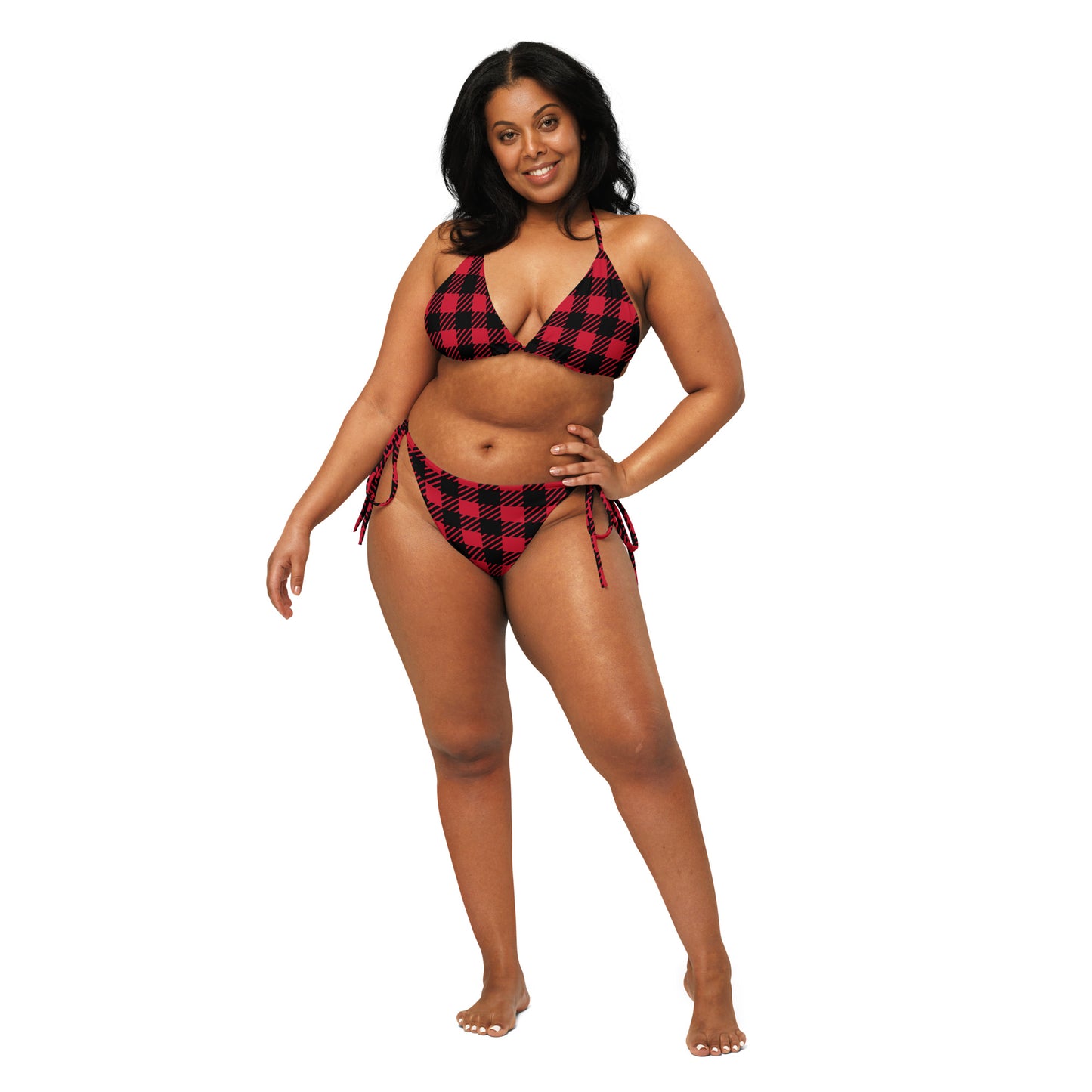 Tartan print recycled string bikini