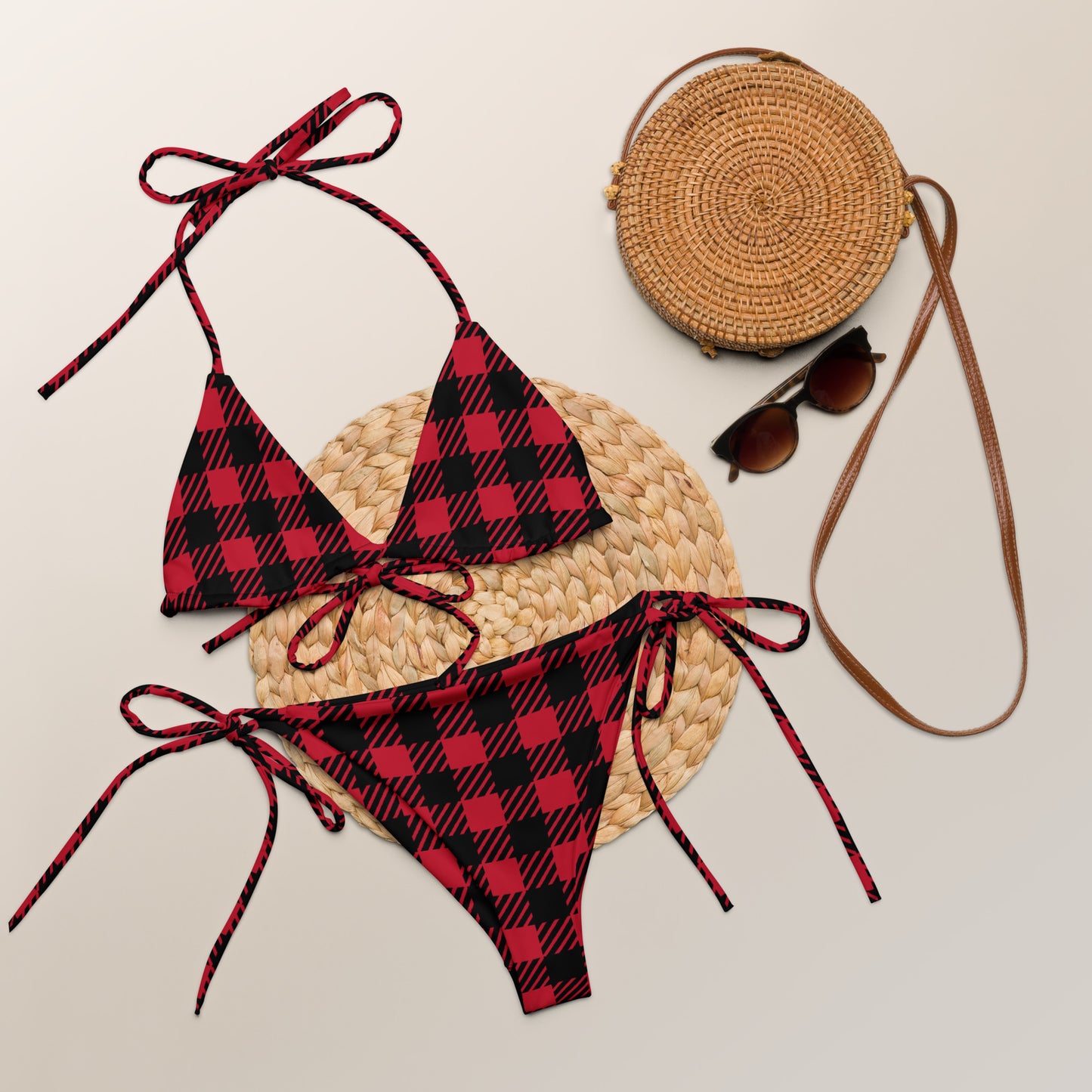 Tartan print recycled string bikini