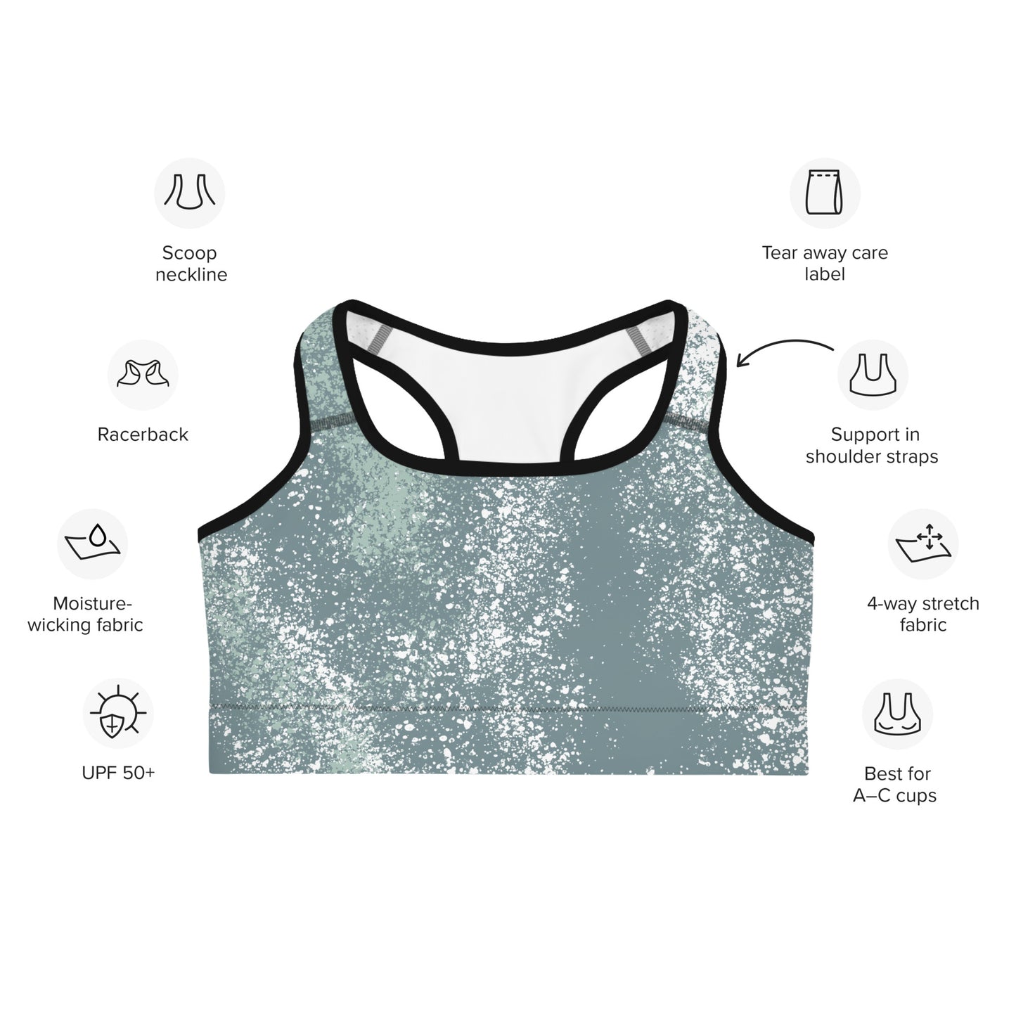 Green Splash Sports bra (white/black lining)