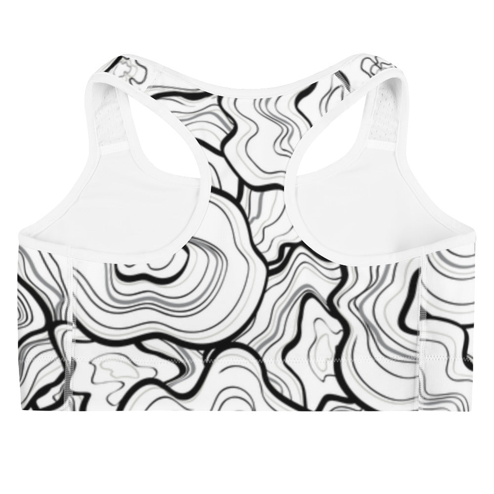 White and Black Print Sports bra