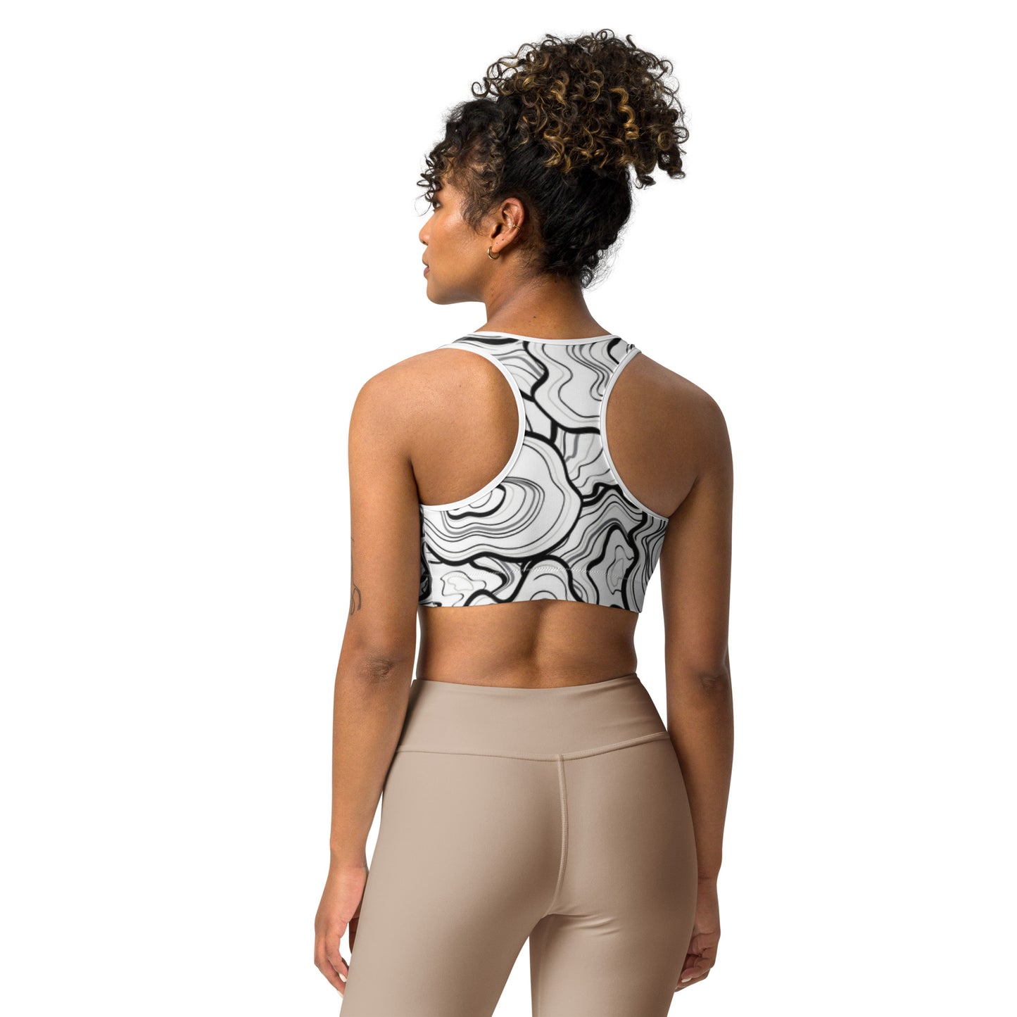 White and Black Print Sports bra