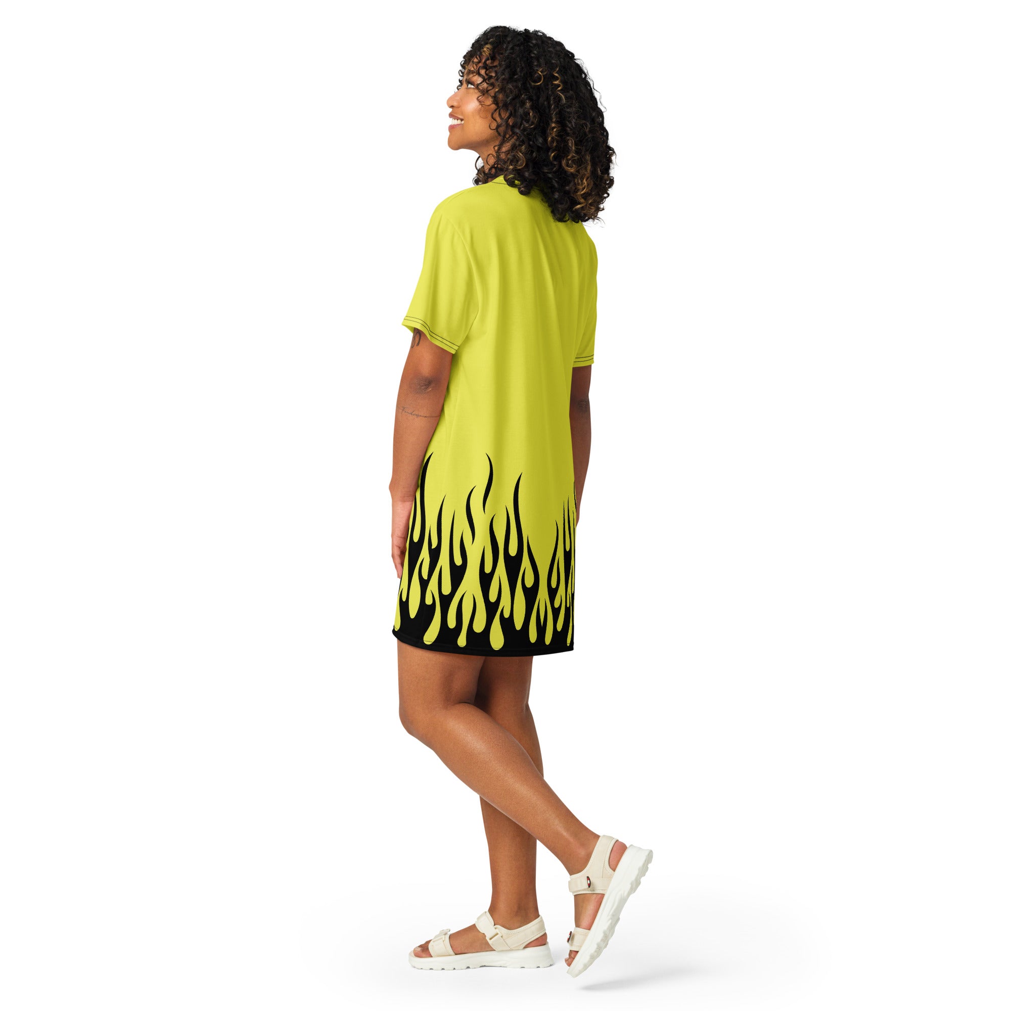 Yellow T shirt dress with Black Flame K ryo designs