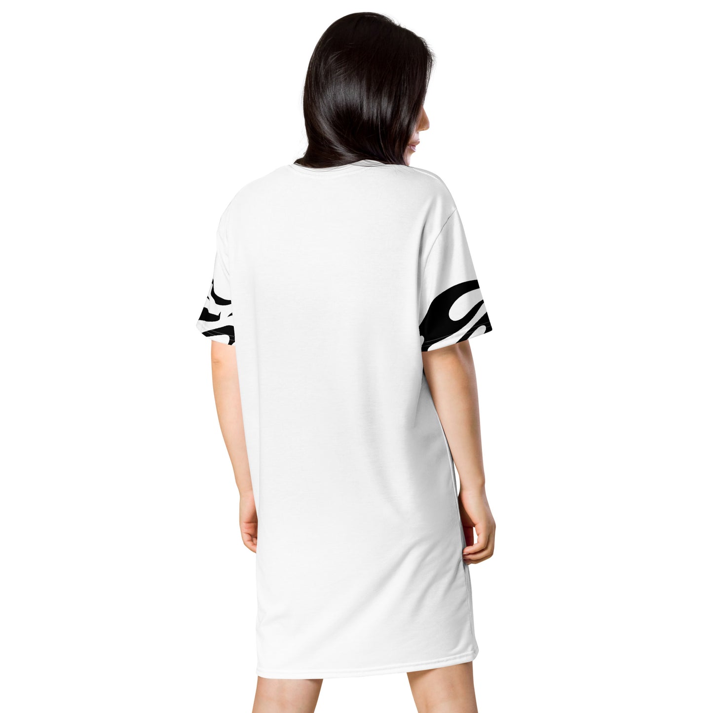 White T-shirt Dress with Heart Print