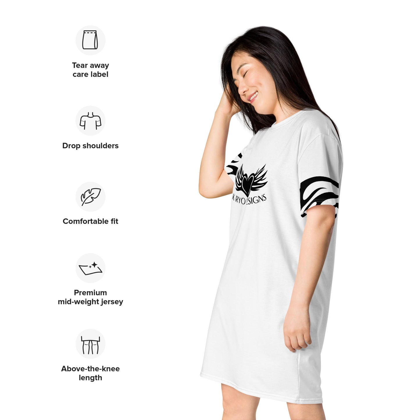 White T-shirt Dress with Heart Print