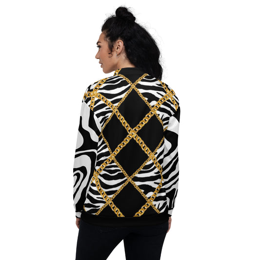 Chain Print Zebra Bomber Jacket