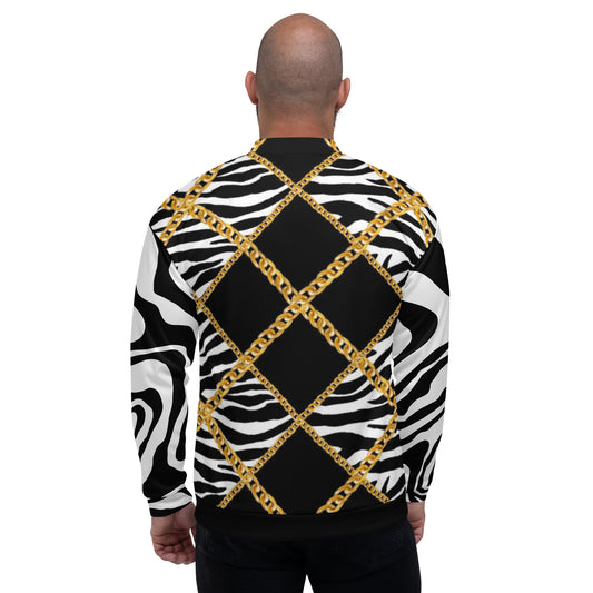 Chain Print Zebra Bomber Jacket