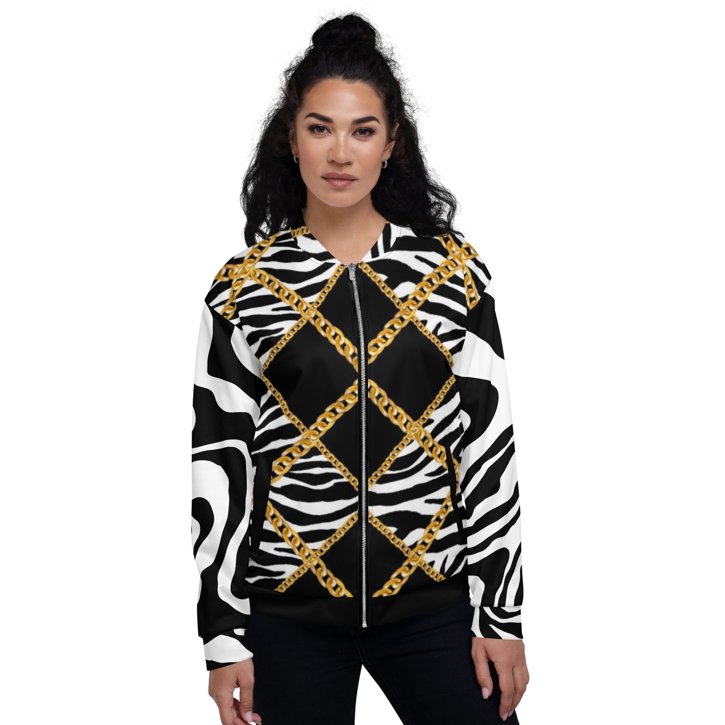 Chain Print Zebra Bomber Jacket