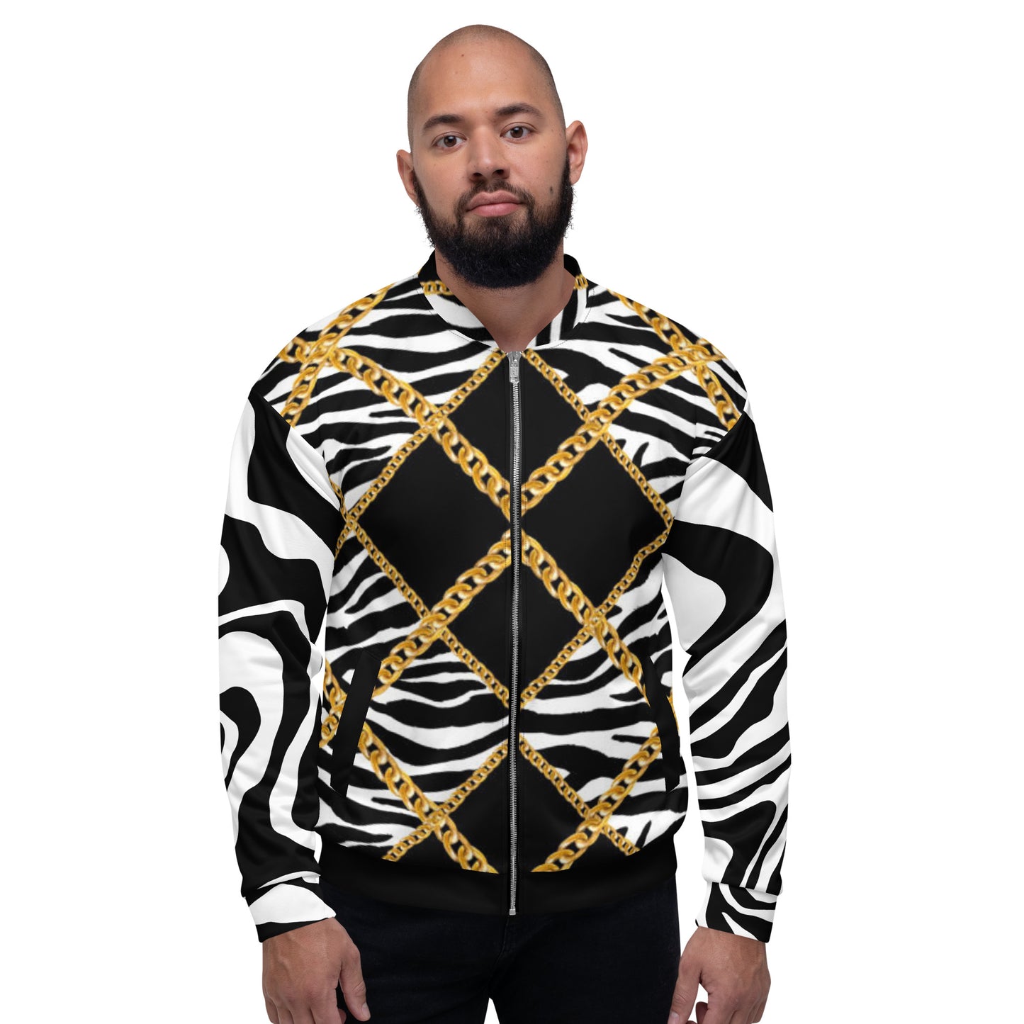 Chain Print Zebra Bomber Jacket