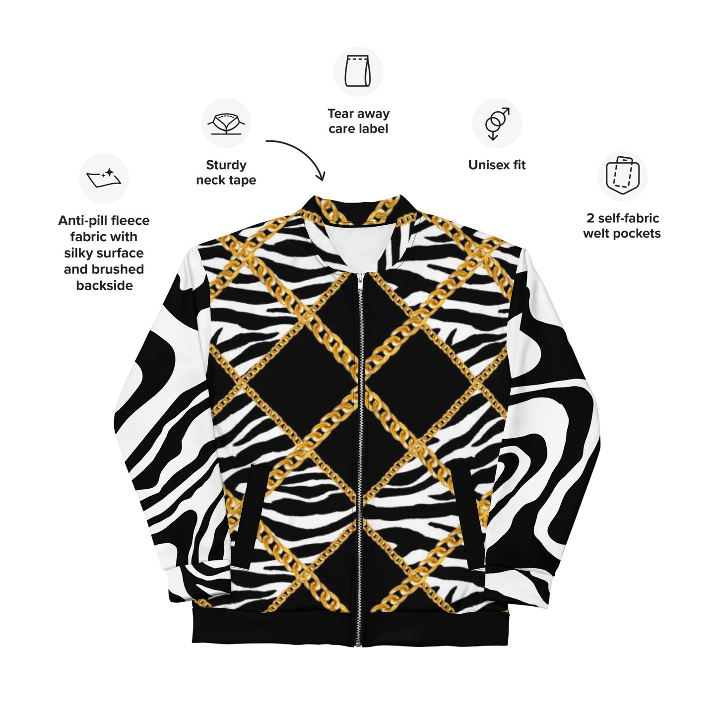 Chain Print Zebra Bomber Jacket