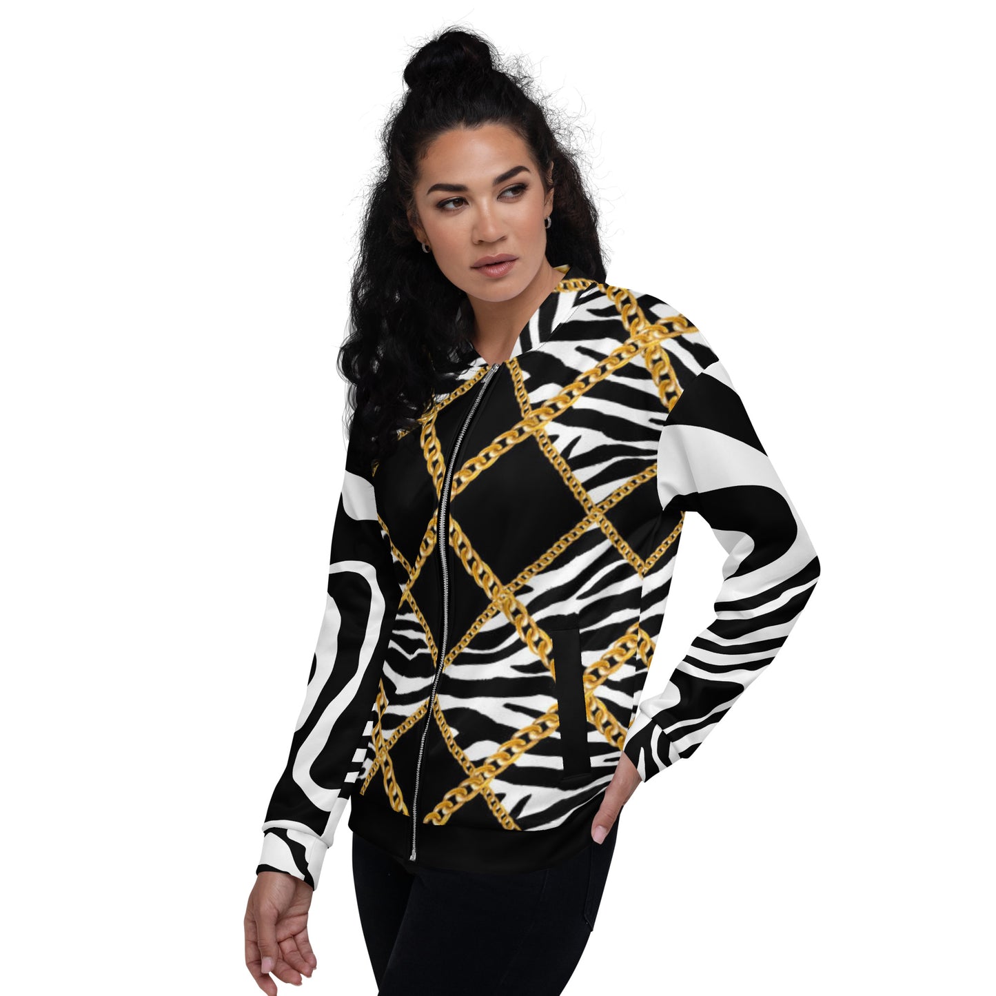 Chain Print Zebra Bomber Jacket