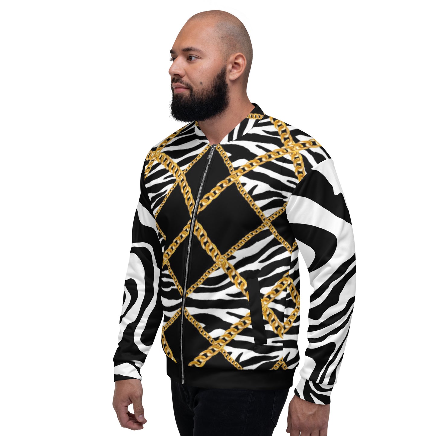 Chain Print Zebra Bomber Jacket