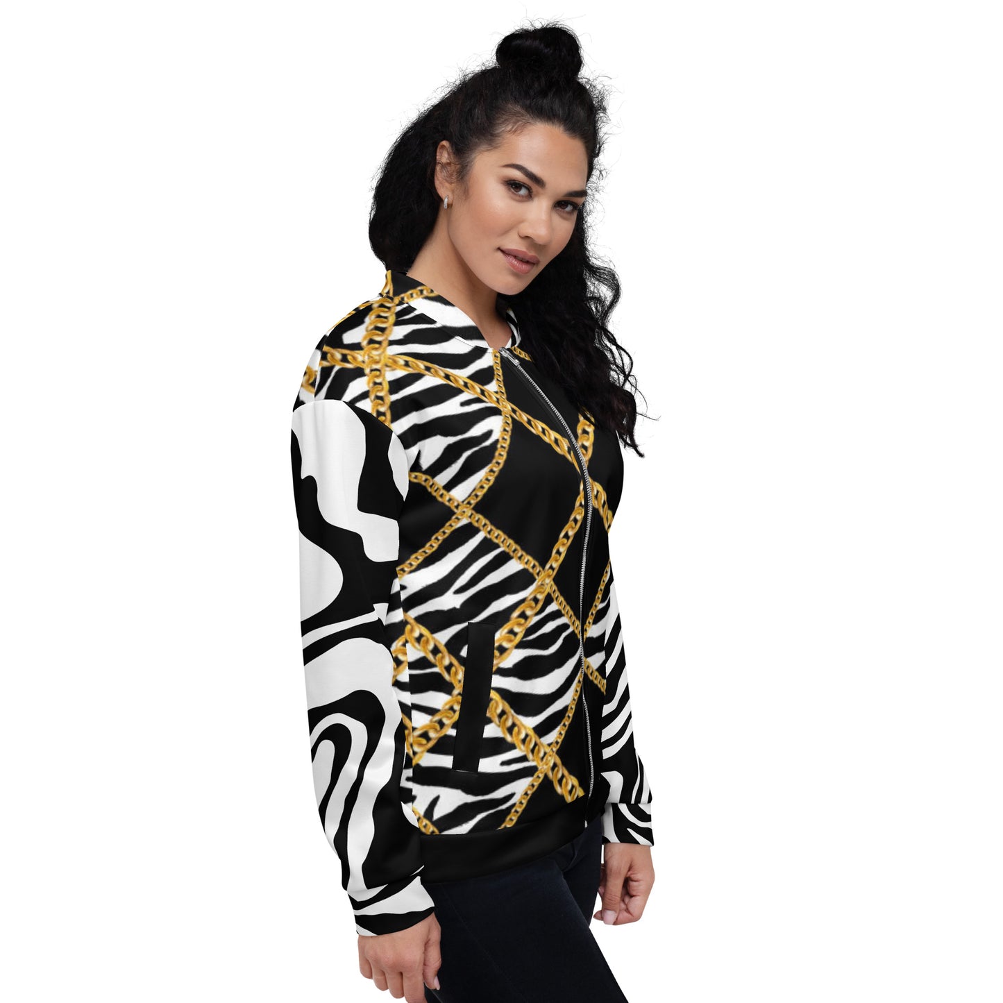 Chain Print Zebra Bomber Jacket