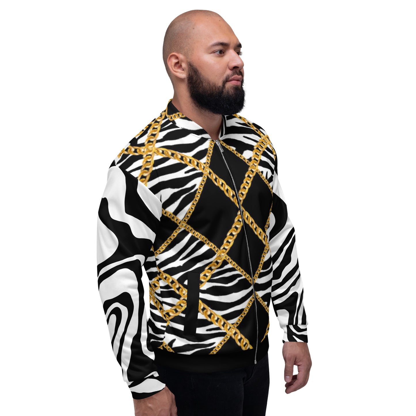 Chain Print Zebra Bomber Jacket