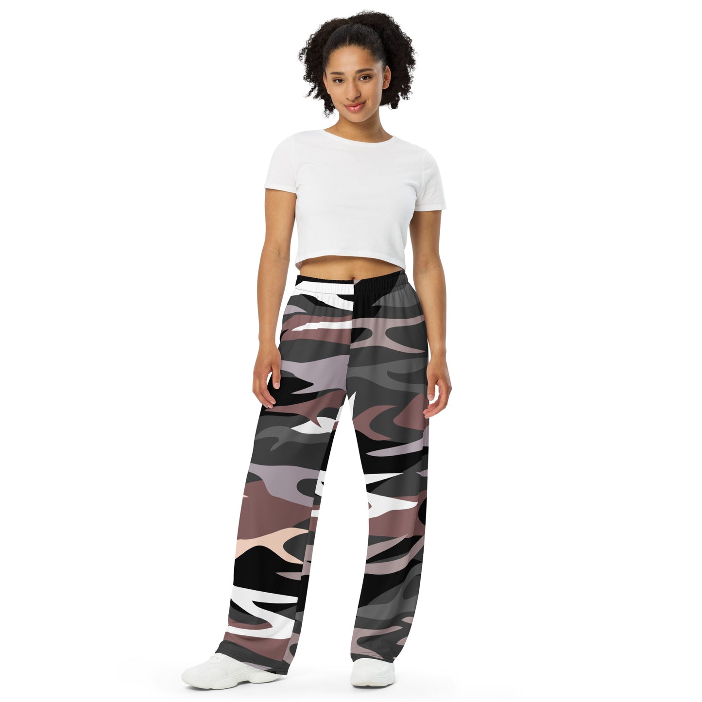 Camouflage print wide-leg pants