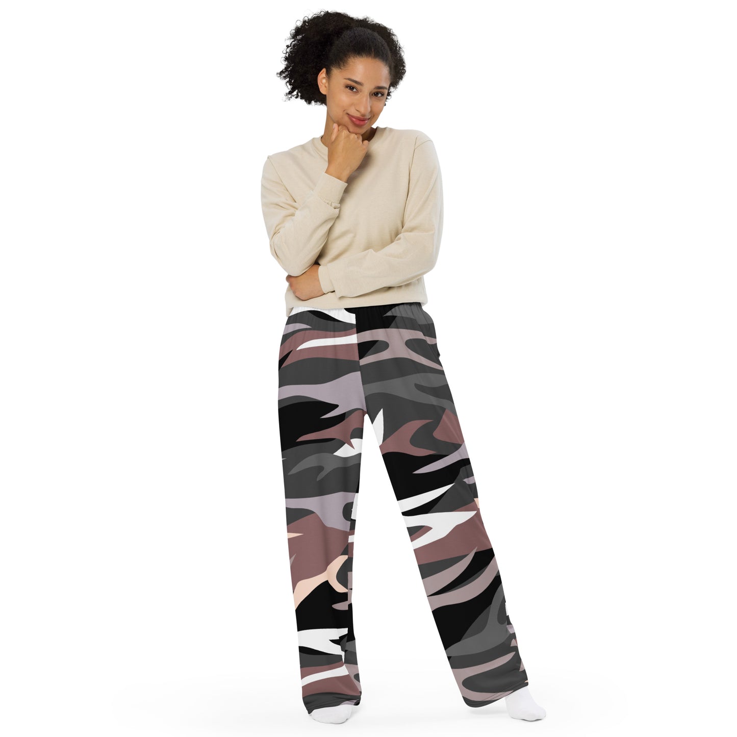 Camouflage print wide-leg pants