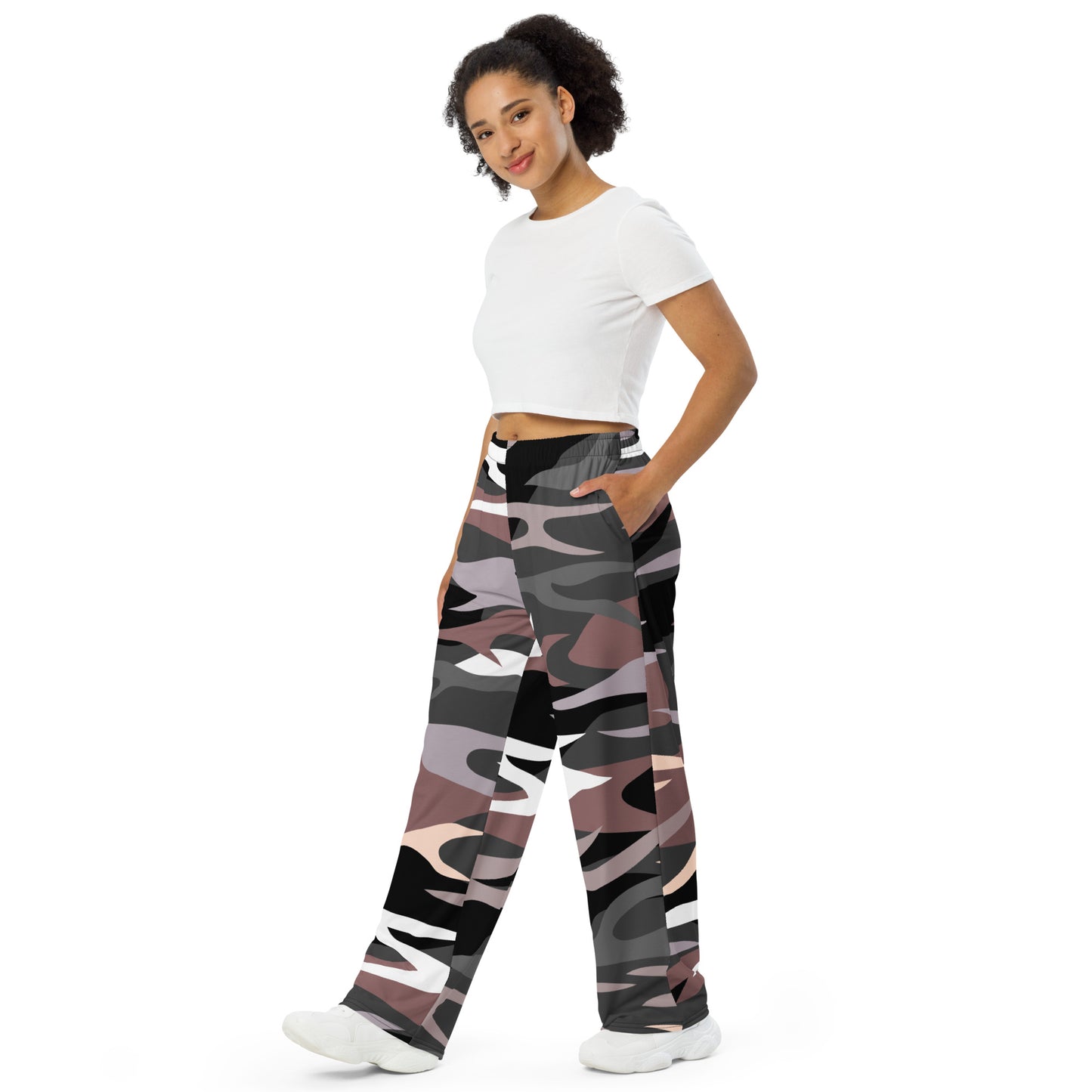 Camouflage print wide-leg pants