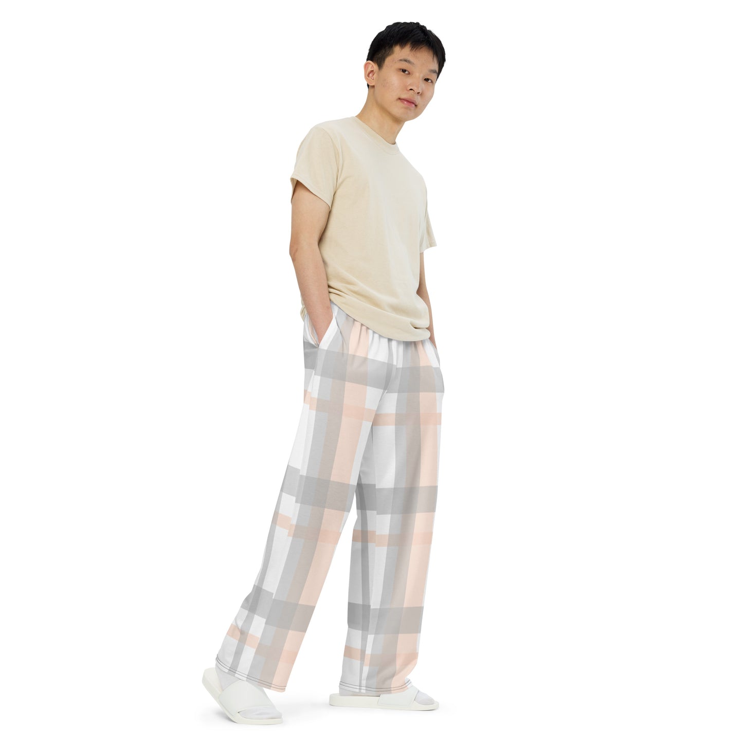 All-over tartan print wide-leg pants