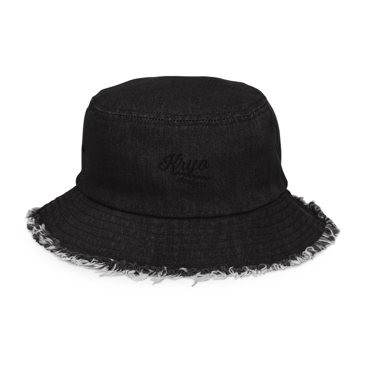 Distressed black denim bucket hat