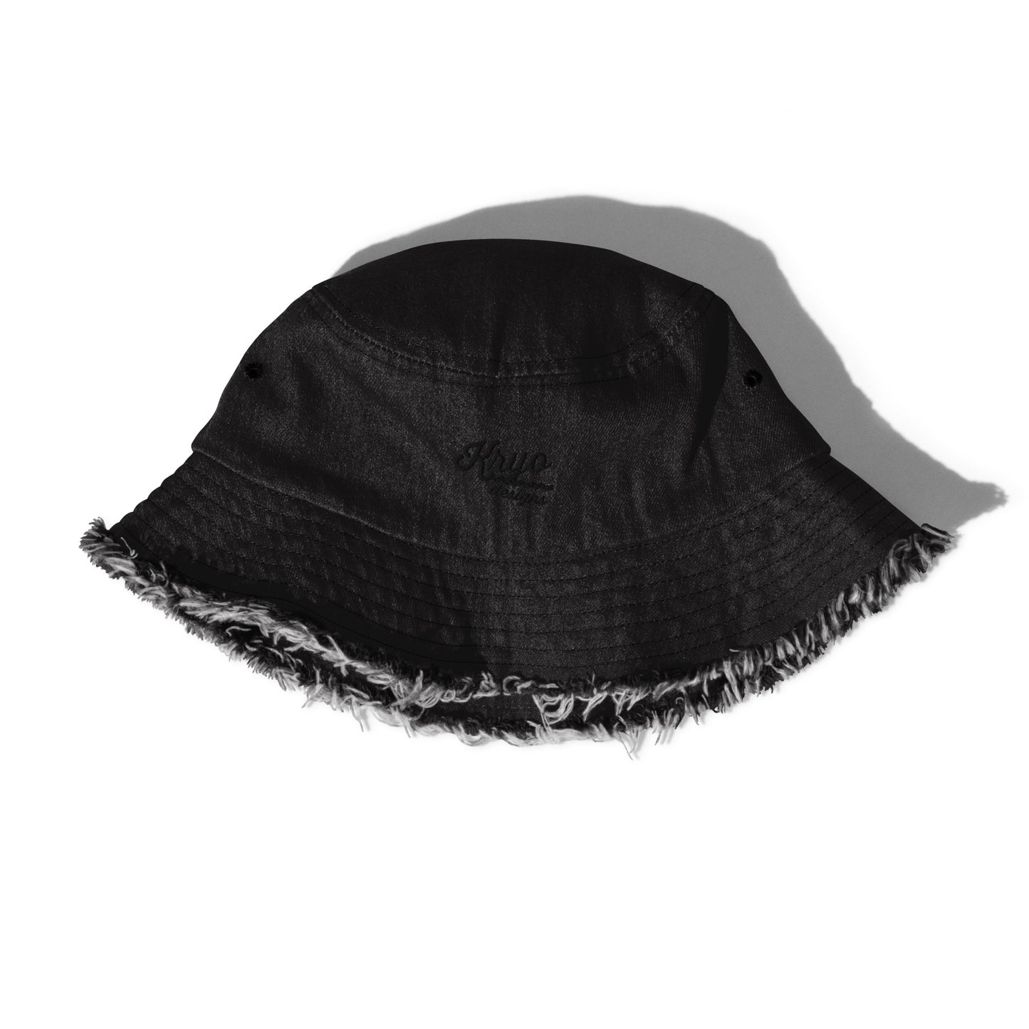 Distressed black denim bucket hat