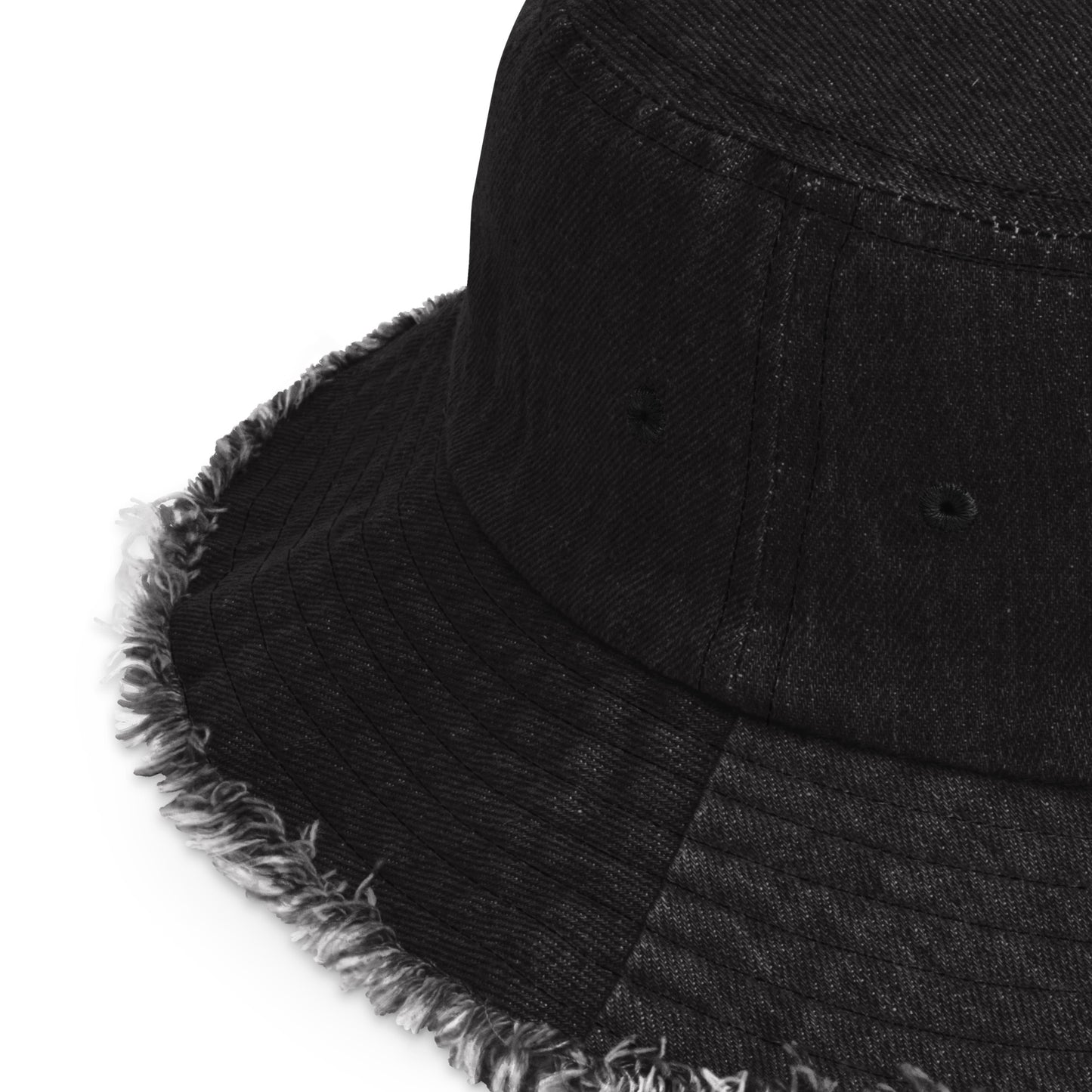 Distressed black denim bucket hat