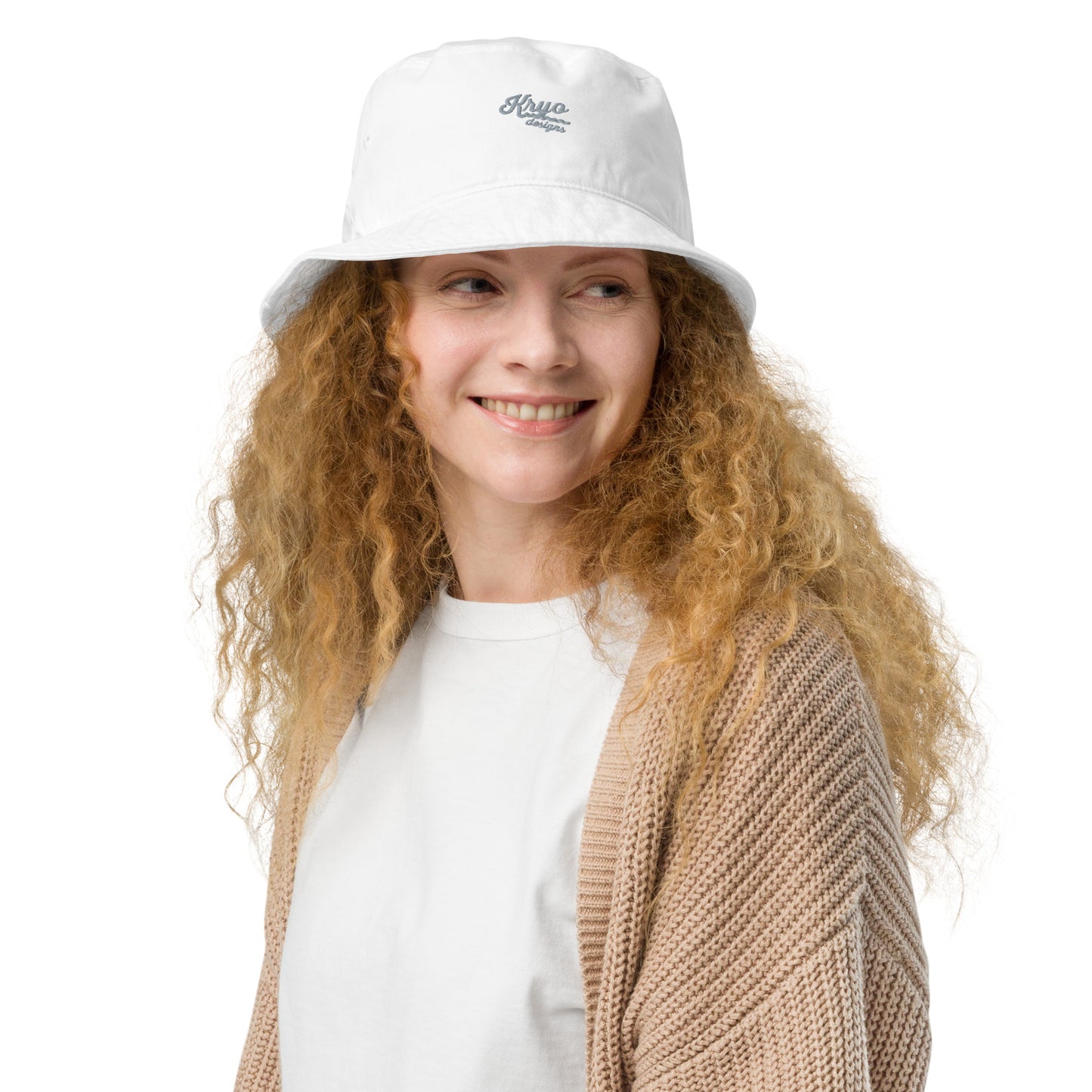 Organic white bucket hat