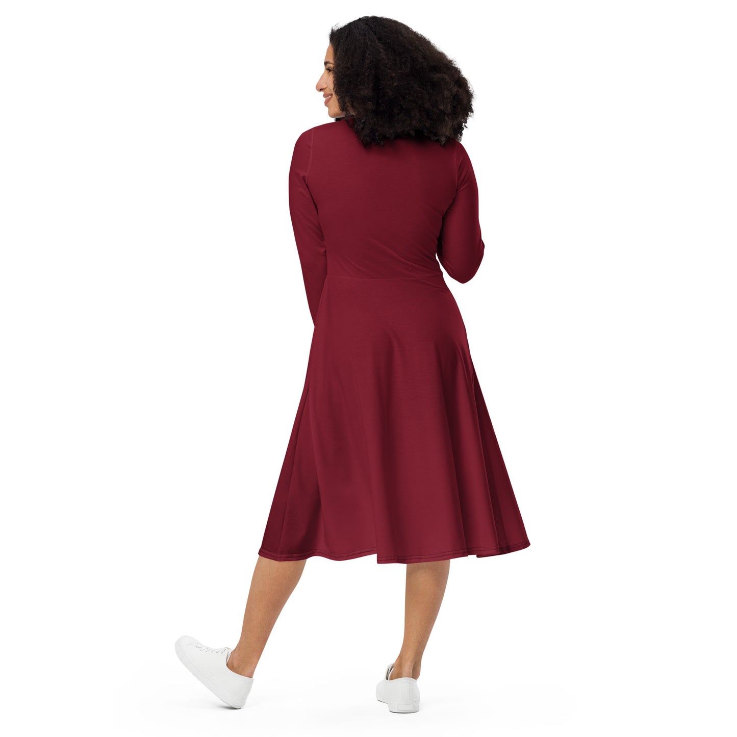 Burgundy long sleeve midi dress