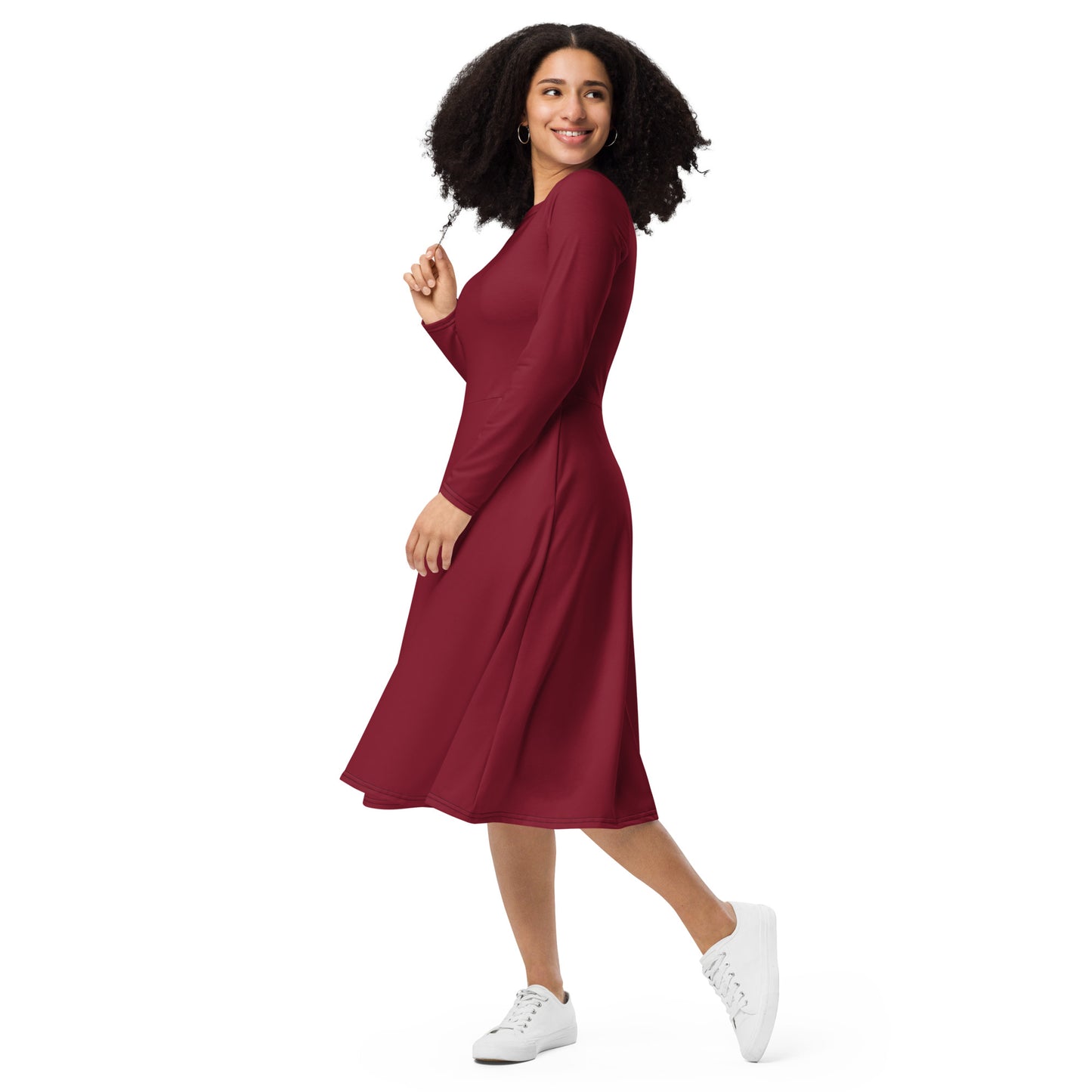 Burgundy long sleeve midi dress