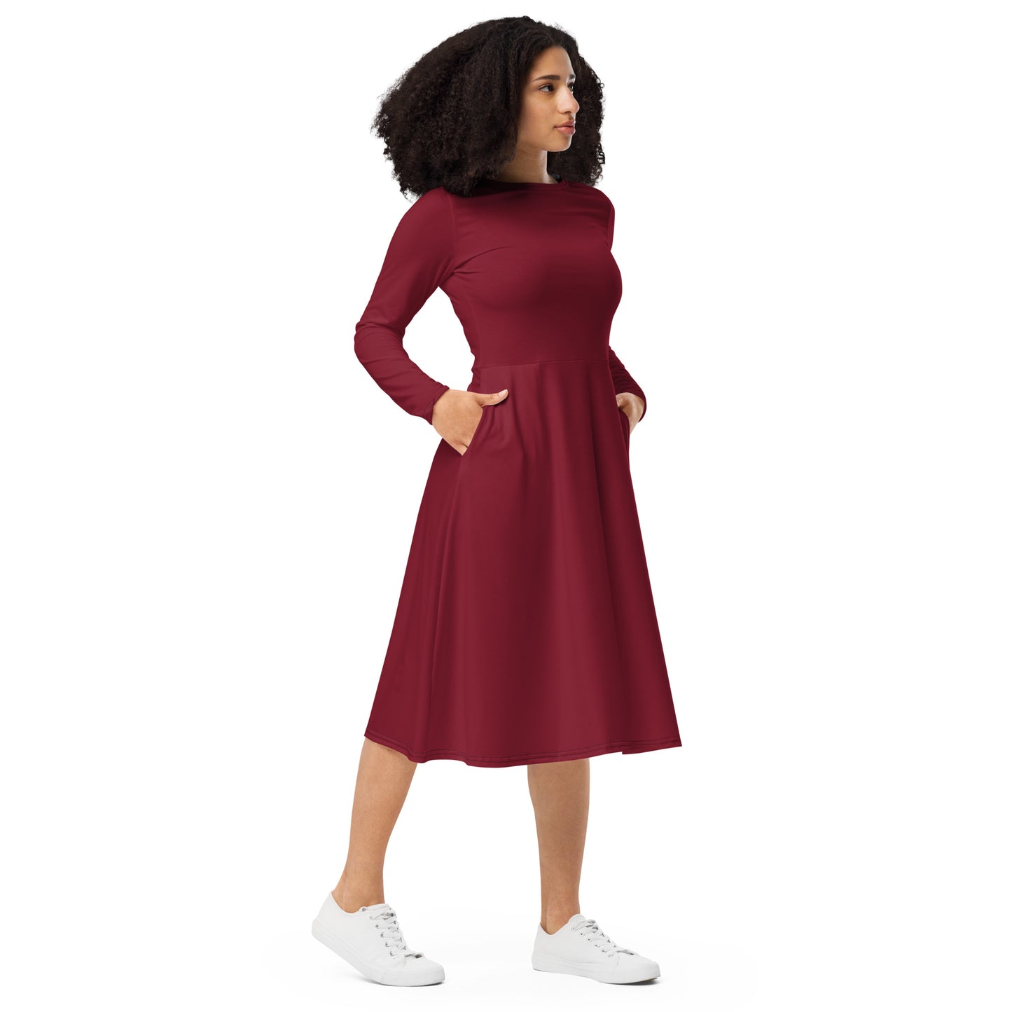 Burgundy long sleeve midi dress