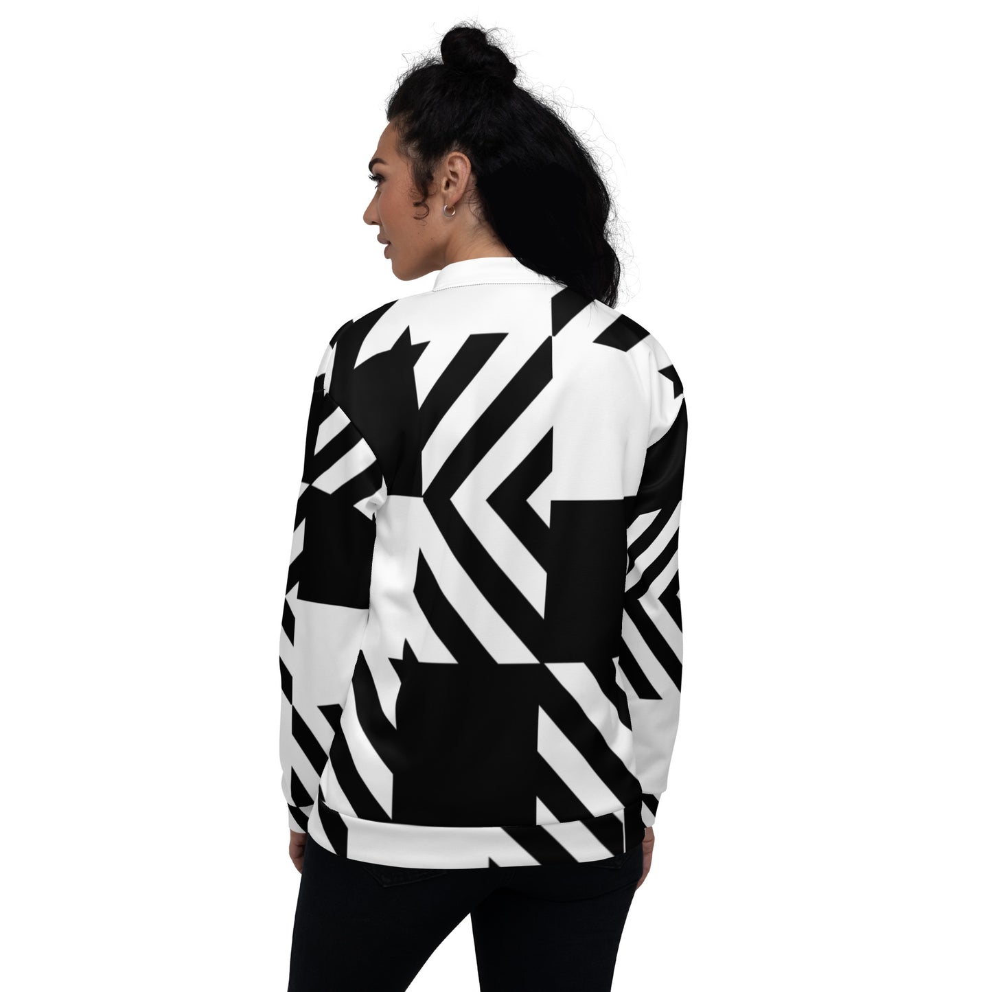 Black and white pattern bomber jacket